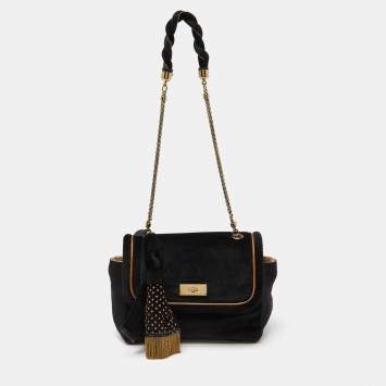 Pre Owned Chloe Black/Gold Velvet Metal Detail Flap Bag