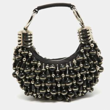 Pre Owned Chloe Black Canvas Beaded Bracelet Hobo 