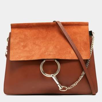 Pre Owned Chloe Brown Leather and Suede Medium Faye Shoulder Bag