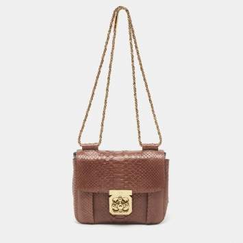 Pre Owned Chloé Brown Python Small Elsie Shoulder Bag