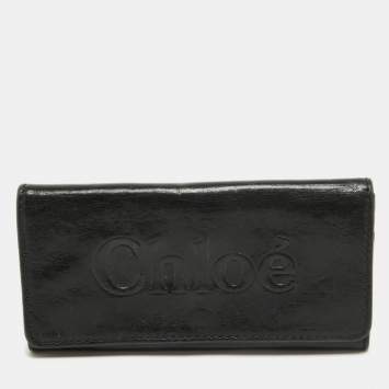 Pre Owned Chloe Black Leather Logo Continental Wallet