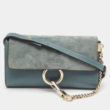 Pre Owned Chloe Blue Leather and Suede Mini Faye Crossbody Bag