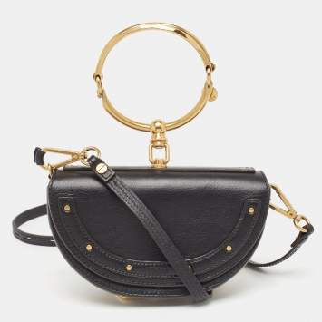 Pre Owned Chloé Black Leather Small Nile Bracelet Minaudiere Crossbody Bag
