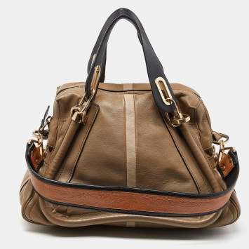 Pre Owned Chloe Beige/Black Leather Medium Paraty Handbag