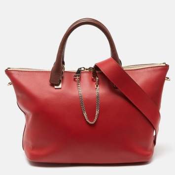 Pre Owned Chloe Red/Brown Leather Medium Baylee Tote