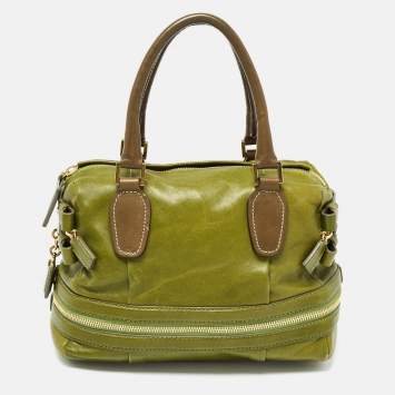 Pre Owned Chloe Green Leather Andy Expandable Satchel