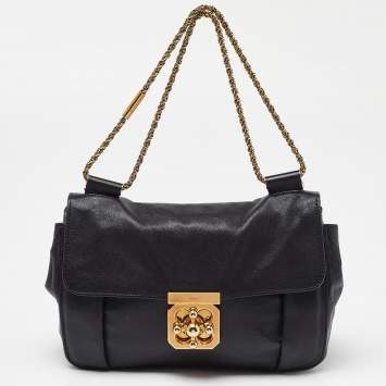 Pre Owned Chloe Black Leather Medium Elsie Chain Shoulder Bag