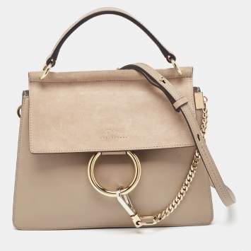 Pre Owned Chloe Grey Leather and Suede Faye Top Handle Bag