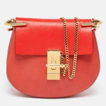 Pre Owned Chloe Orange Leather Small Drew Shoulder Bag