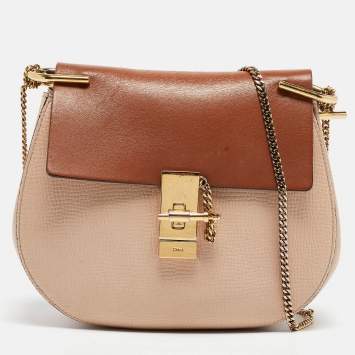Pre Owned Chloe Brown/Light Beige Grain Leather Medium Drew Shoulder Bag