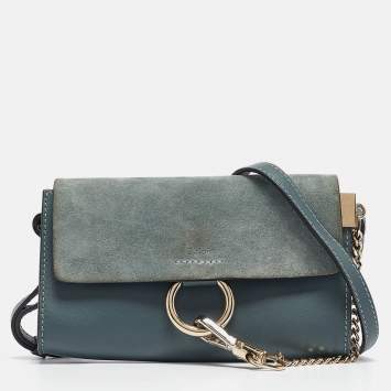 Pre Owned Chloe Blue Leather and Suede Mini Faye Crossbody Bag