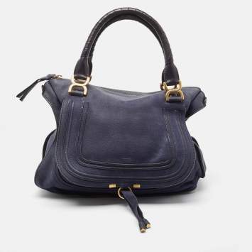 Pre Owned Chloe Navy Blue Nubuck Large Marcie Satchel