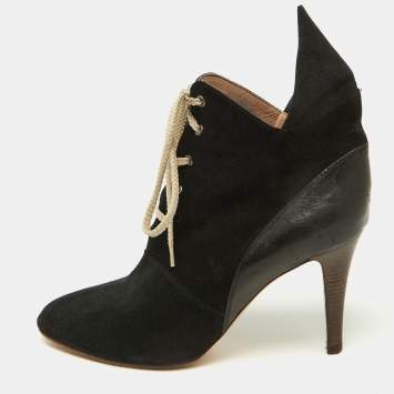 Pre Owned Chloe Black Suede and Leather Pointed Toe Ankle Booties Size 38.5