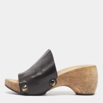 Pre Owned Chloe Black Leather Peep Toe Clogs Size 37