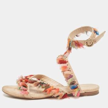 Pre Owned Chloe Multicolor Suede and Silk Tassel Liz Flat Sandals Size 36