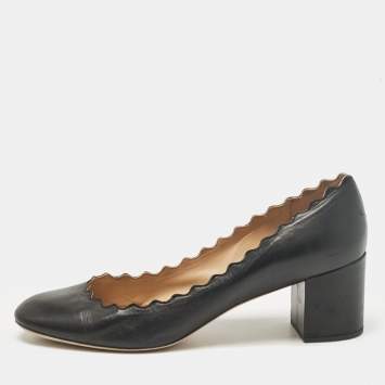 Pre Owned Chloe Black Scalloped Leather Lauren Pumps Size 39.5