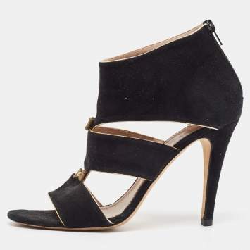 Pre Owned Chloe Black Suede Bow Detail Cut Out Sandals Size 41