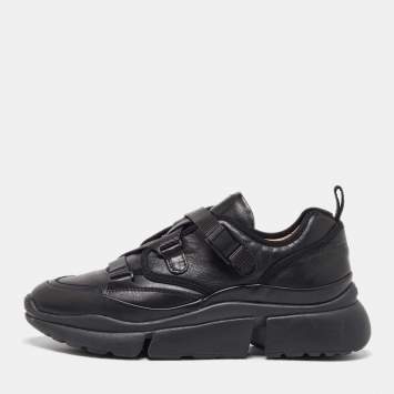 Pre Owned Chloe Black Leather Sonnie Buckle Strap Sneakers Size 39