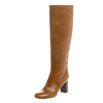 مملوكة مسبقًا Chloe Brown Leather Knee High Boots Size 38