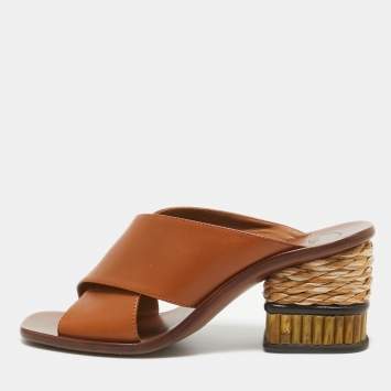 Pre Owned Chloe Brown Leather Slide Sandals Size 38