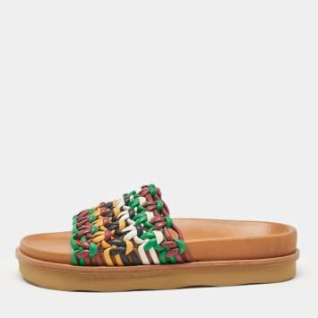 Pre Owned Chloe Multicolor Woven Leather Flat Slides Size 40
