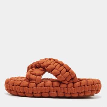 Pre Owned Chloe Orange Woven Jersey Kamy Platform Slides Size 38