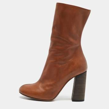 Chloe Brown Leather Mid Calf Boots Size 35