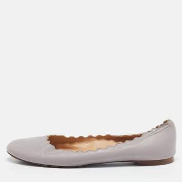 Pre Owned Chloe Beige Leather Lauren Scalloped Ballet Flats Size 39.5