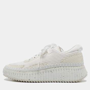 Pre Owned Chloe White Fabric and Suede Nama Low Top Sneakers Size 39