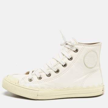Pre Owned Chloe Off White Leather Kyle High Top Sneakers Size 36
