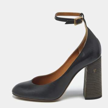 Chloe Black Leather Harper Block Heel Pumps Size 40