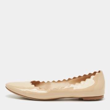 Chloe Beige Patent Leather Lauren Scalloped Ballet Flats Size 39