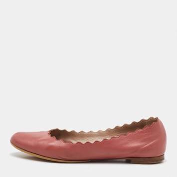 Pre Owned Chloe Peach Pink Scalloped Leather Lauren Ballet Flats Size 37