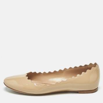 Pre Owned Chloe Beige Patent Leather Laurena Scalloped Ballet Flats Size 39