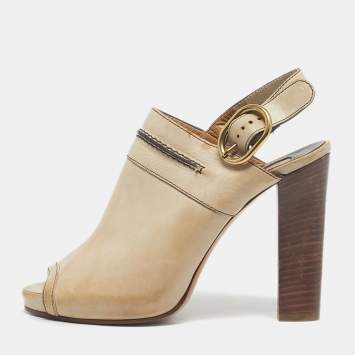Pre Owned Chloe Tan Leather Peep Toe Ankle Strap Sandals Size 37