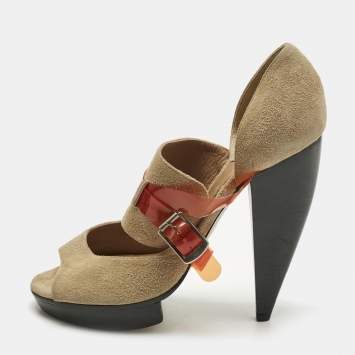 مملوكة مسبقًا حذاء كعب عالي كلوي سويدي كريمي على شكل ماري جين مقاس 37