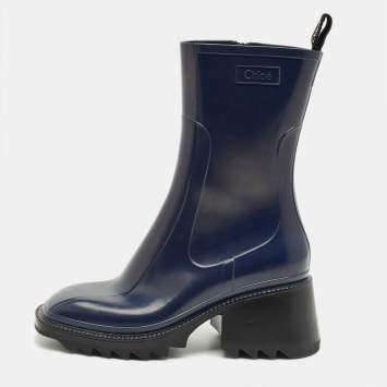 Pre Owned Chloe Navy Blue Rubber Betty Rain Boots Size 40