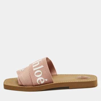 Pre Owned Chloe Woody Size 39 Pink Canvas Flat Slides 