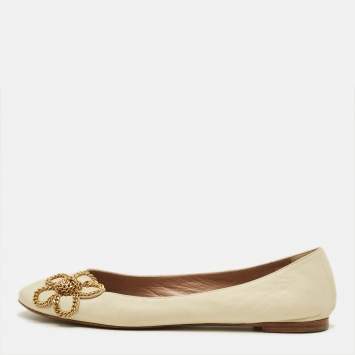 مملوكة مسبقًا Chloe Laurena Scalloped Size 38 Cream Leather Ballet Flats