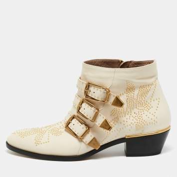 مملوكة مسبقًا Chloé Susanna Size 39.5 Cream Leather Ankle Length Boots