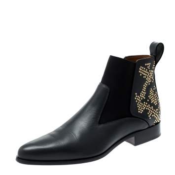 مملوكة مسبقًا Chloe Black Leather Studded Ankle Boots Size 40