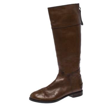 Pre Owned Chloe Brown Leather Knee Length Flat Boots Size 42