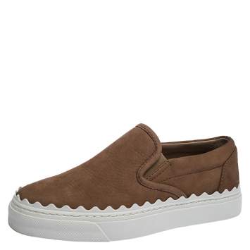 Pre Owned Chloe Brown Leather Slip On Sneakers Size 35