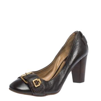 Pre Owned Chloe Brown Leather Buckle Detail Pumps Size 37