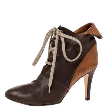 Pre Owned Chloe Brown Leather Pointed Toe Ankle Booties Size 36  