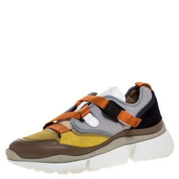 Pre Owned Chloe Multicolor Leather And Fabric Sonnie Low Top Sneakers Size 38