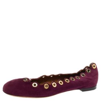 Pre Owned Chloe Purple Suede Lauren Scalloped Rivet Ballet Flats Size 38