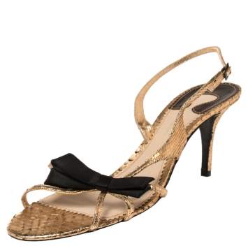 Pre Owned Chloe Rose Gold Snakeskin Slingback Sandals Size 41