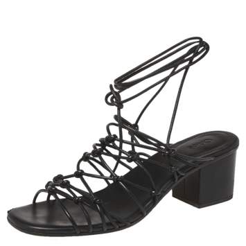 مملوكة مسبقًا Chloe Black Leather Jamie Knot Ankle Wrap Sandals Size 39