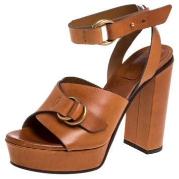 Pre Owned Chloe Tan Leather Kingsley Platform Sandals Size 39